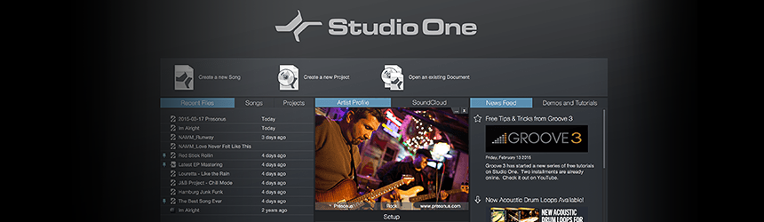 Presonus Studio One Start Page